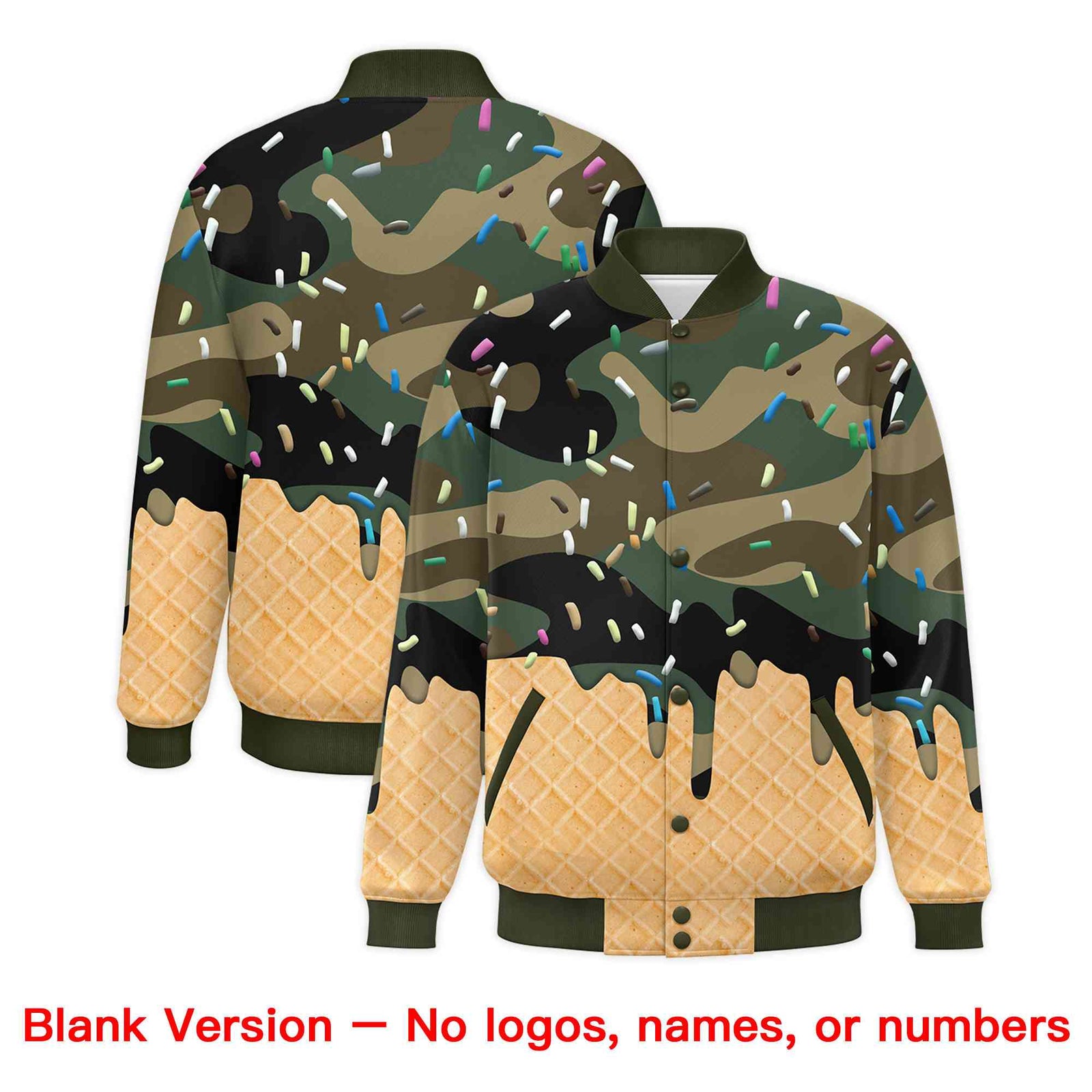 Custom Camo Ice Cream Cone Graffiti Pattern Full-Snap Varsity Letterman Jackets