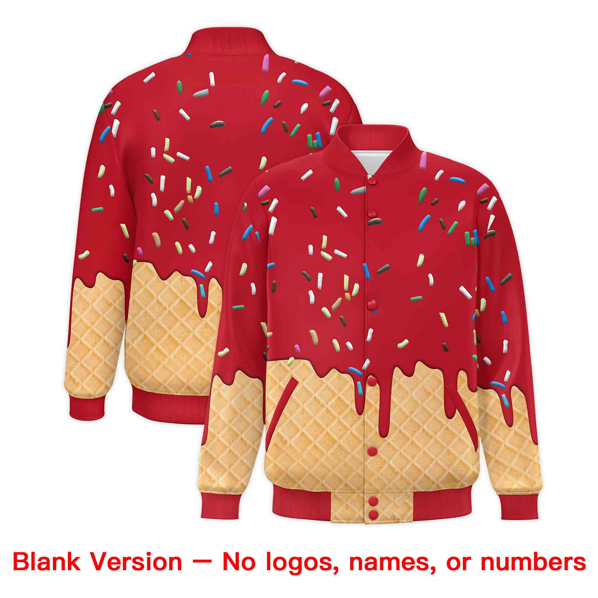 Custom Red Ice Cream Cone Graffiti Pattern Full-Snap Varsity Letterman Jackets