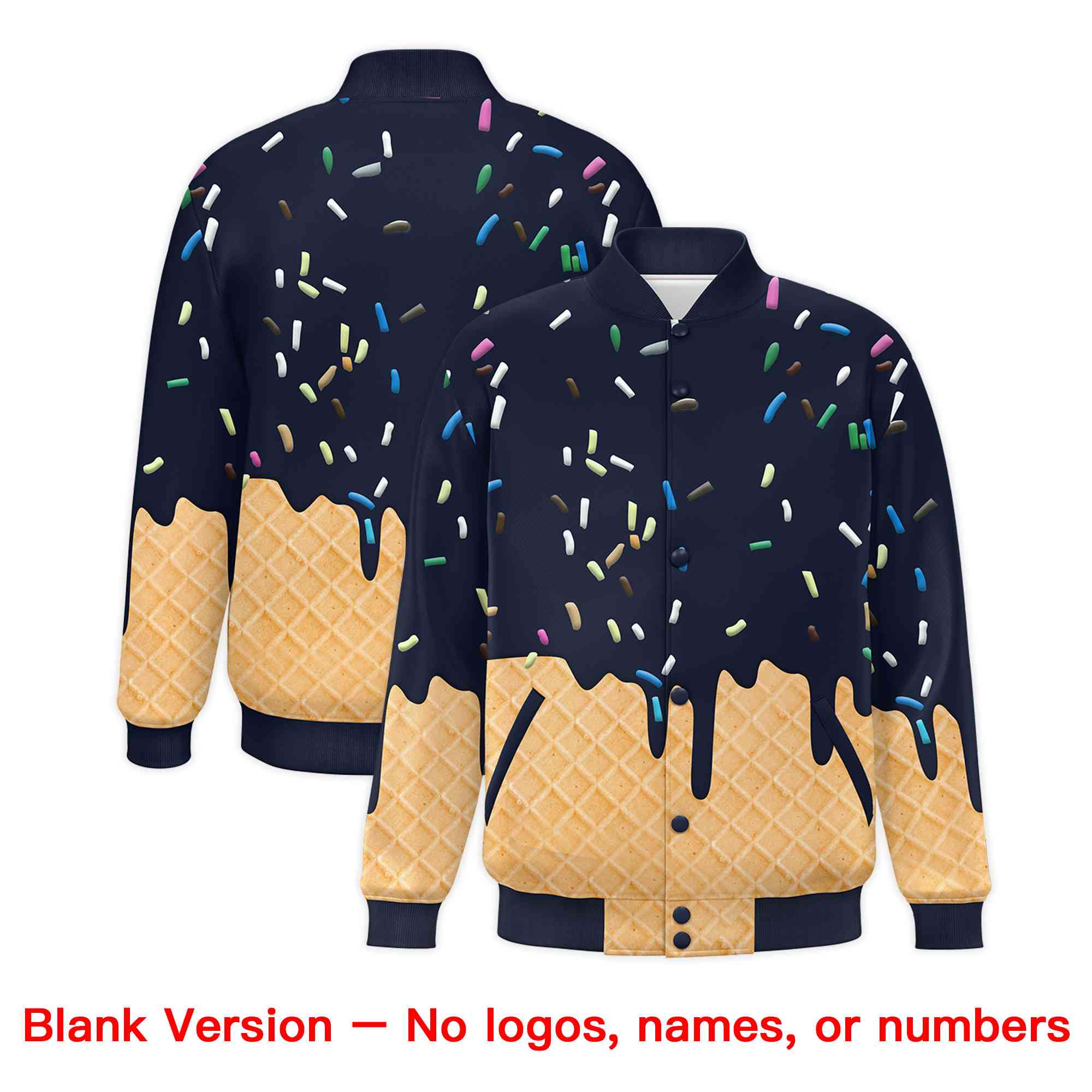 Custom Navy Ice Cream Cone Graffiti Pattern Full-Snap Varsity Letterman Jackets