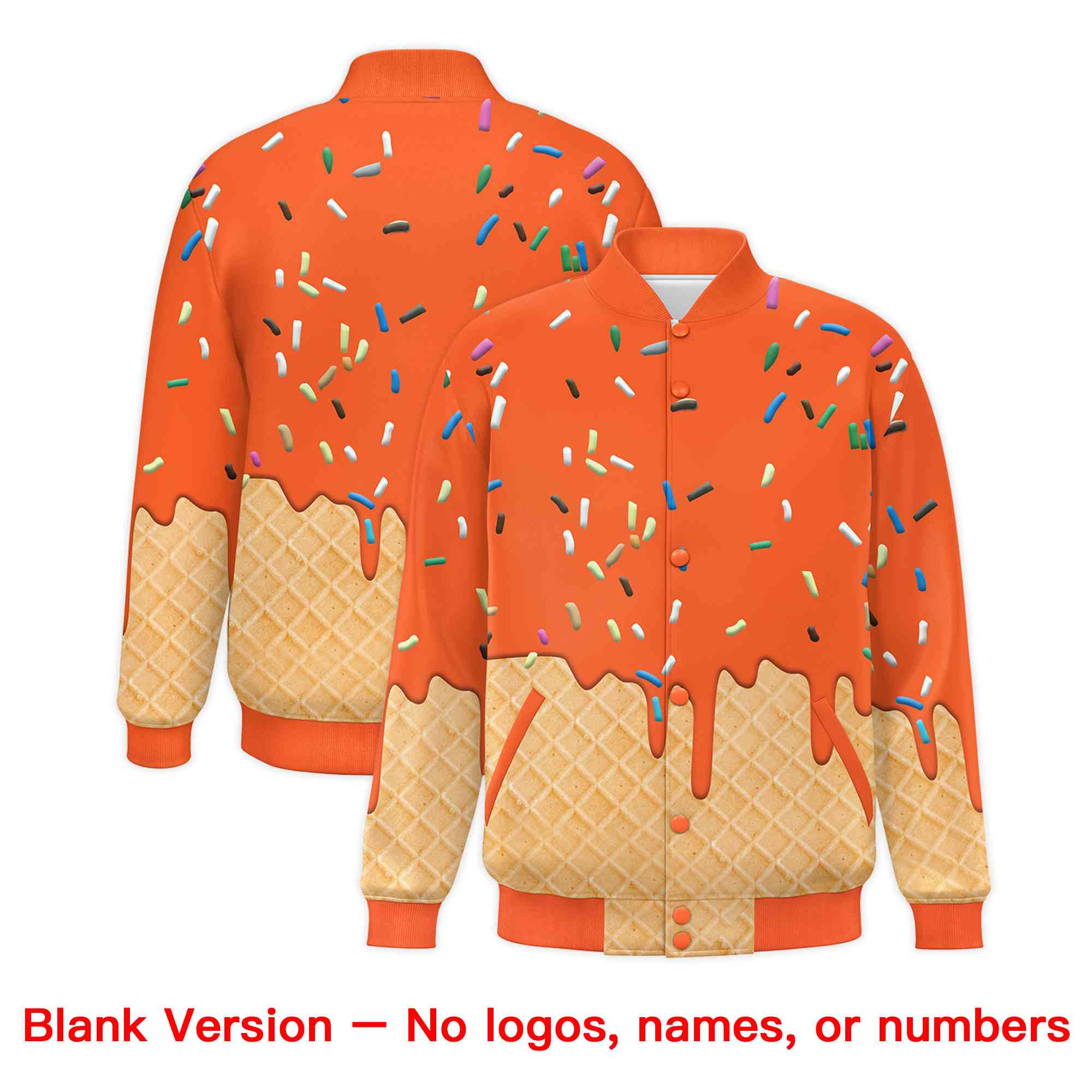 Custom Orange Ice Cream Cone Graffiti Pattern Full-Snap Varsity Letterman Jackets| KXKSHOP