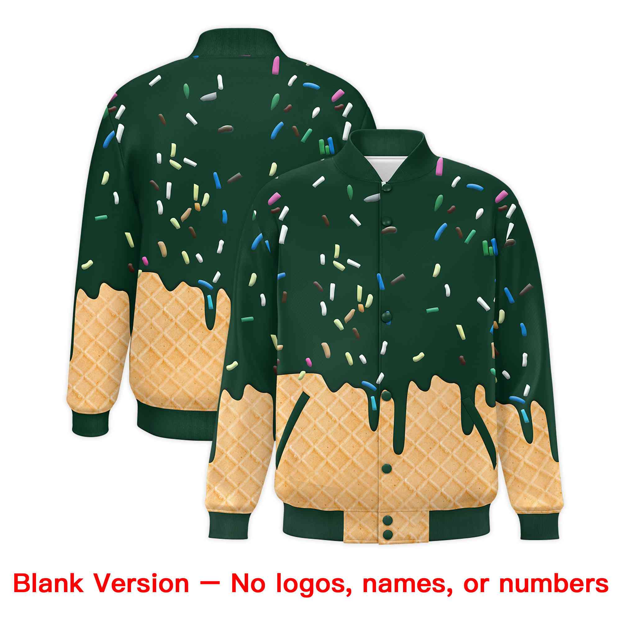 Custom Green Ice Cream Cone Graffiti Pattern Full-Snap Varsity Letterman Jackets| KXKSHOP