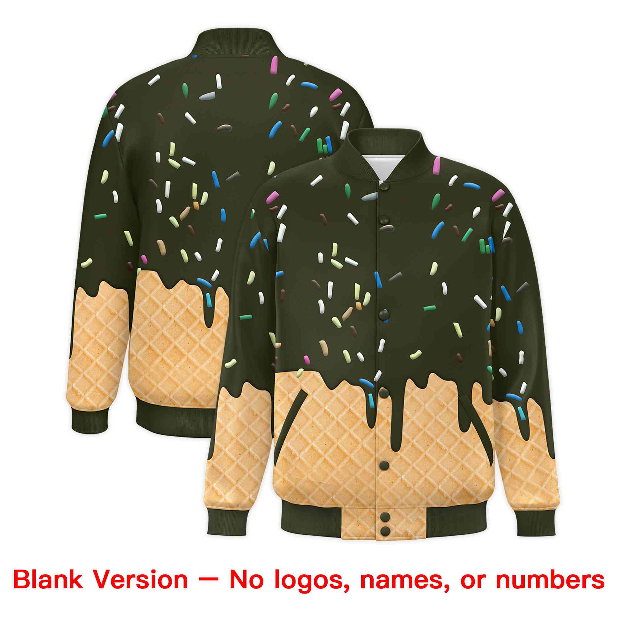 Custom Olive Ice Cream Cone Graffiti Pattern Full-Snap Varsity Letterman Jackets| KXKSHOP