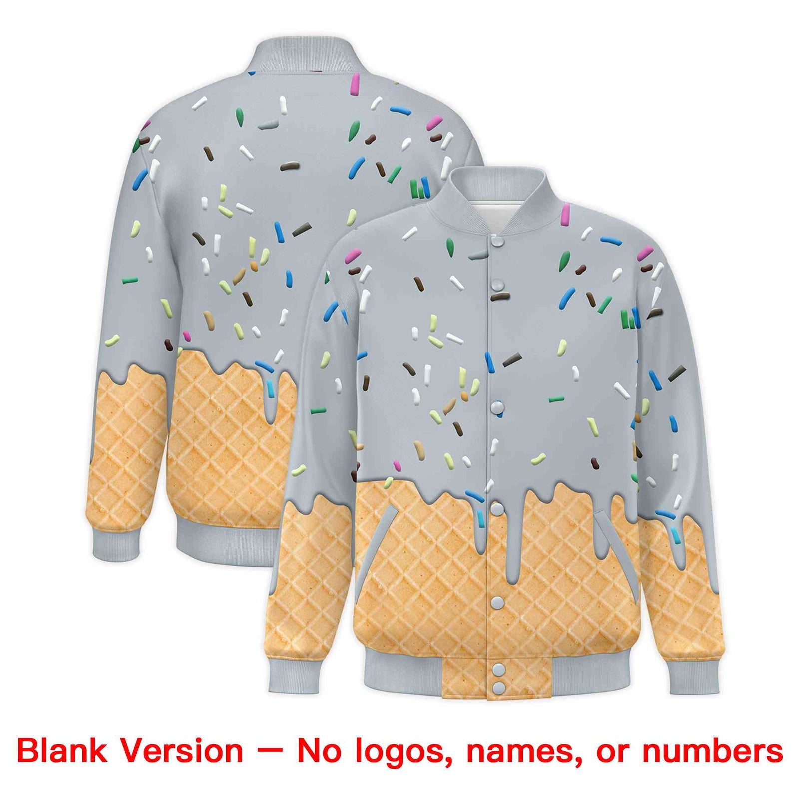 Custom Silver Ice Cream Cone Graffiti Pattern Full-Snap Varsity Letterman Jackets| KXKSHOP