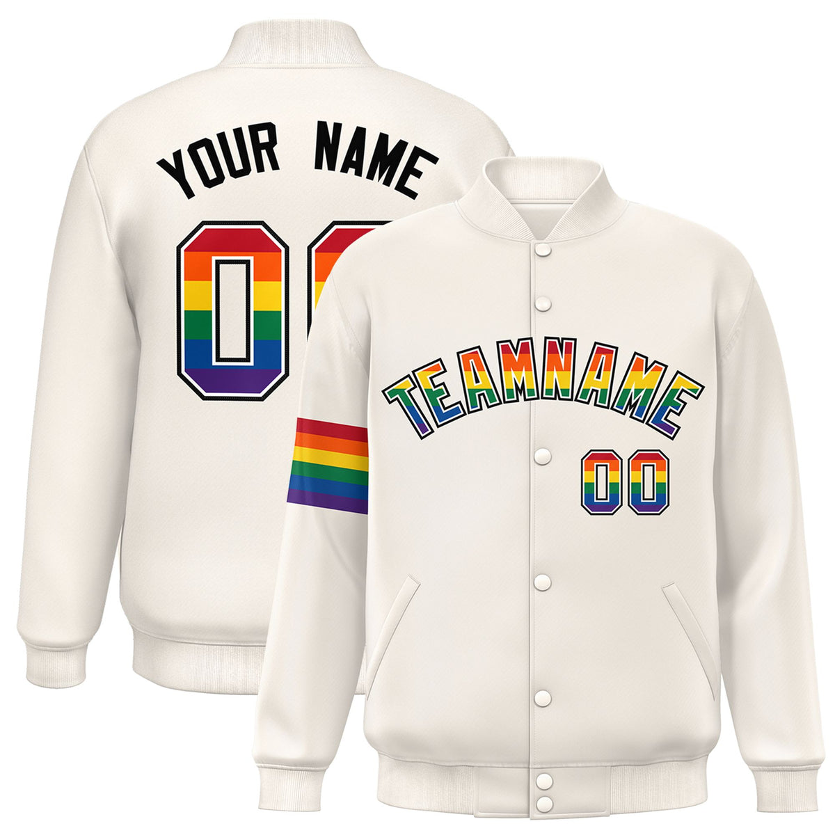 Custom Cream LGBT Rainbow For Pride Month Classic Style Letterman Baseball Jacket