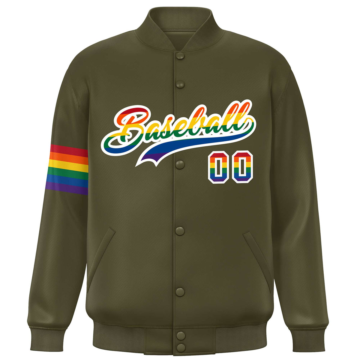 Custom Olive LGBT Rainbow For Pride Month Classic Style Letterman Baseball Jacket