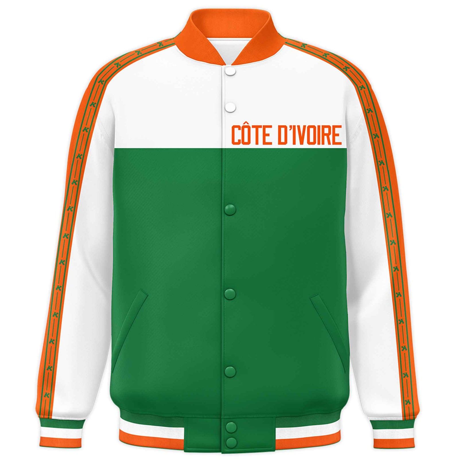 Custom Kelly Green White Raglan Sleeves Varsity Full-Snap Color Block Letterman Prido Jacket