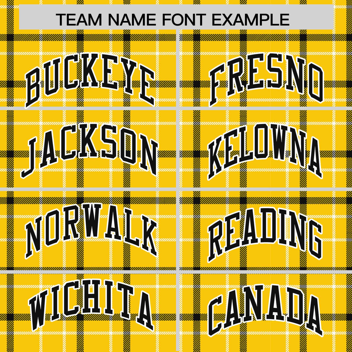 Custom Yellow Varsity Full-Snap Plaid Pattern Letterman Baseball Jacket