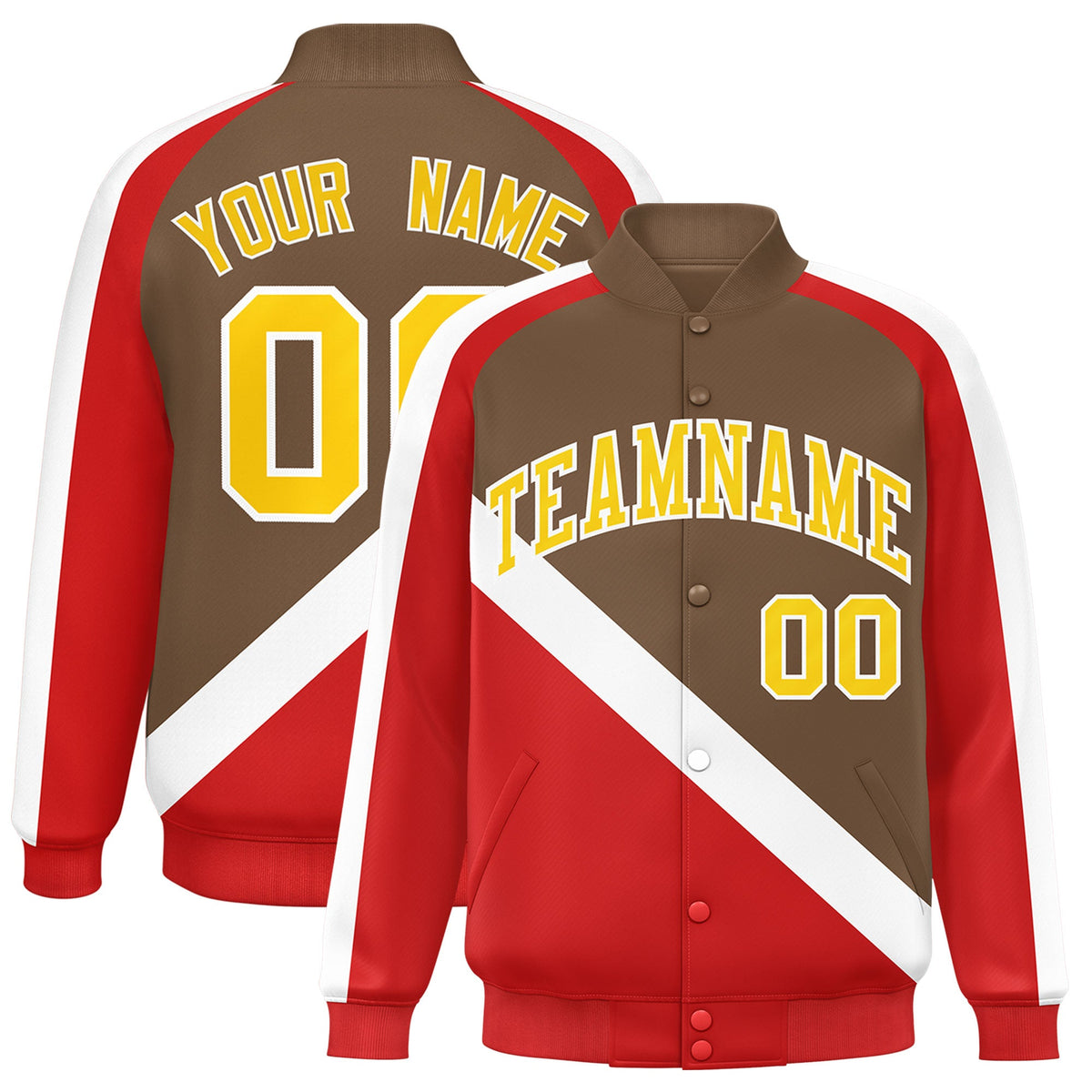 Custom Light Brown Red Raglan Sleeves Varsity Full-Snap Letterman Baseball Jacket