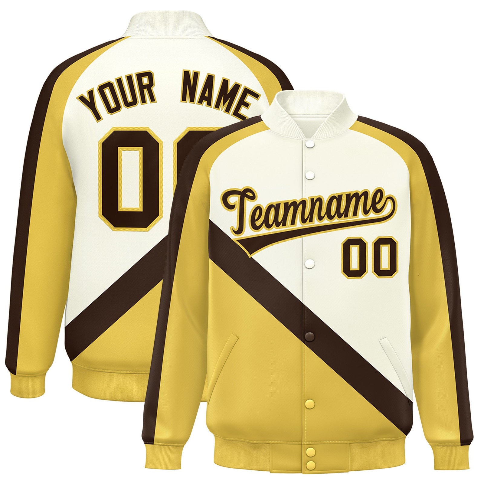 Custom Cream Khaki Raglan Sleeves Varsity Full-Snap Letterman Baseball Jacket