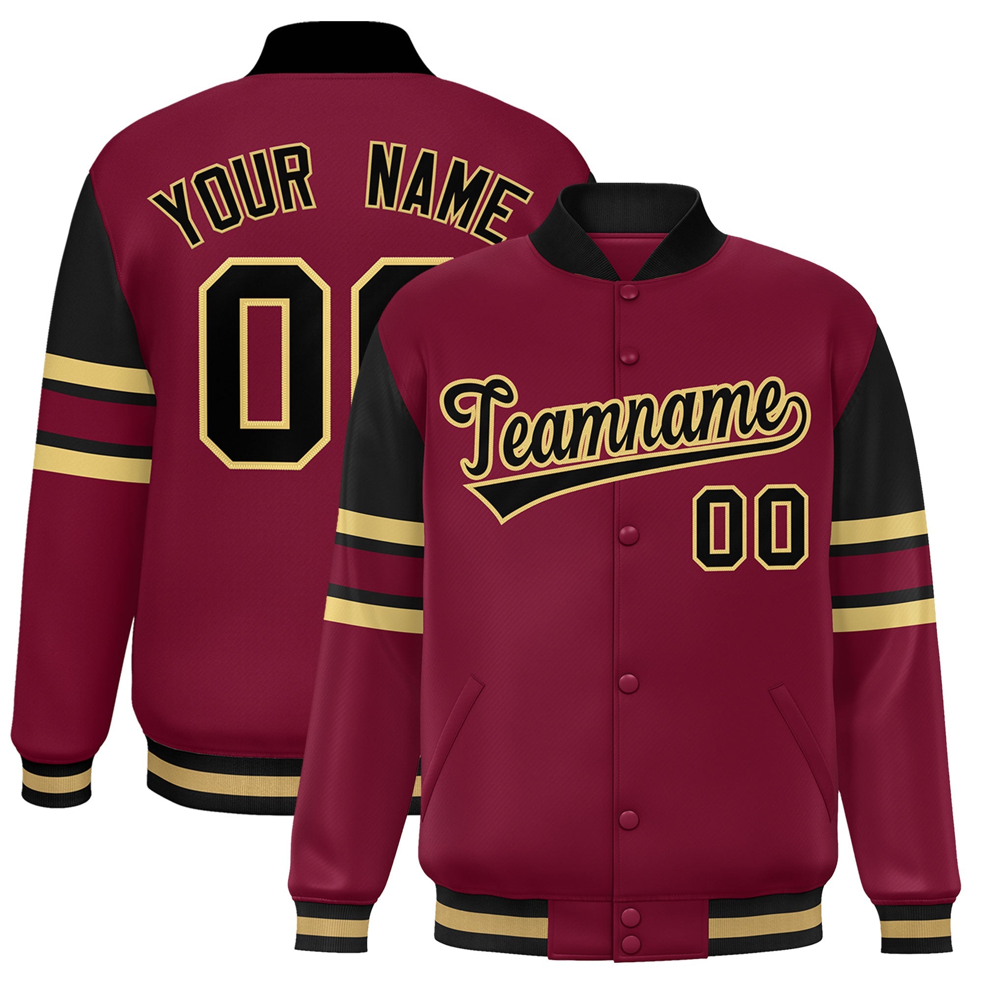 Custom Crimson Varsity Full-Snap Color Block Letterman Jacket