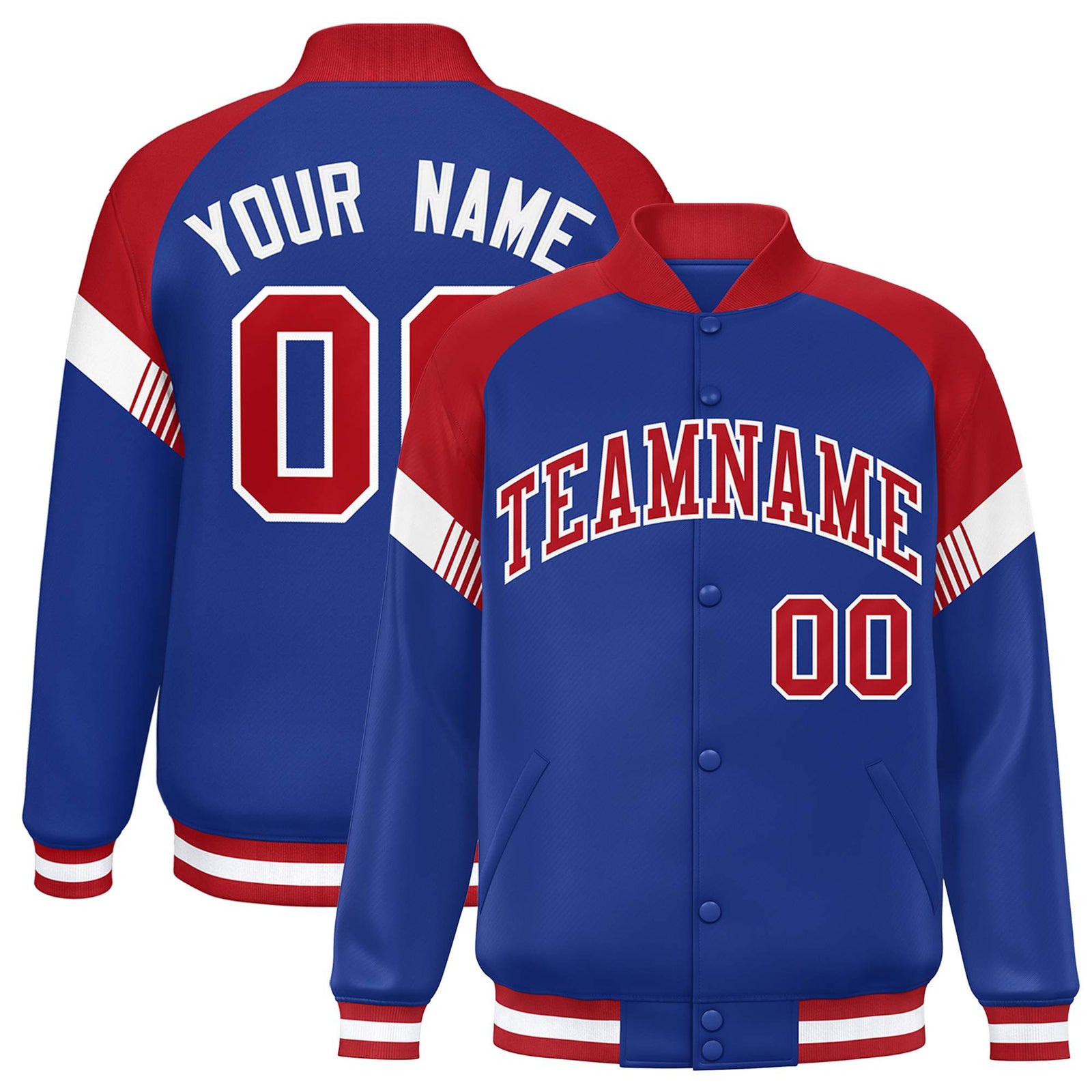 Custom Royal Red-White Varsity Full-Snap Color Block Letterman Jacket