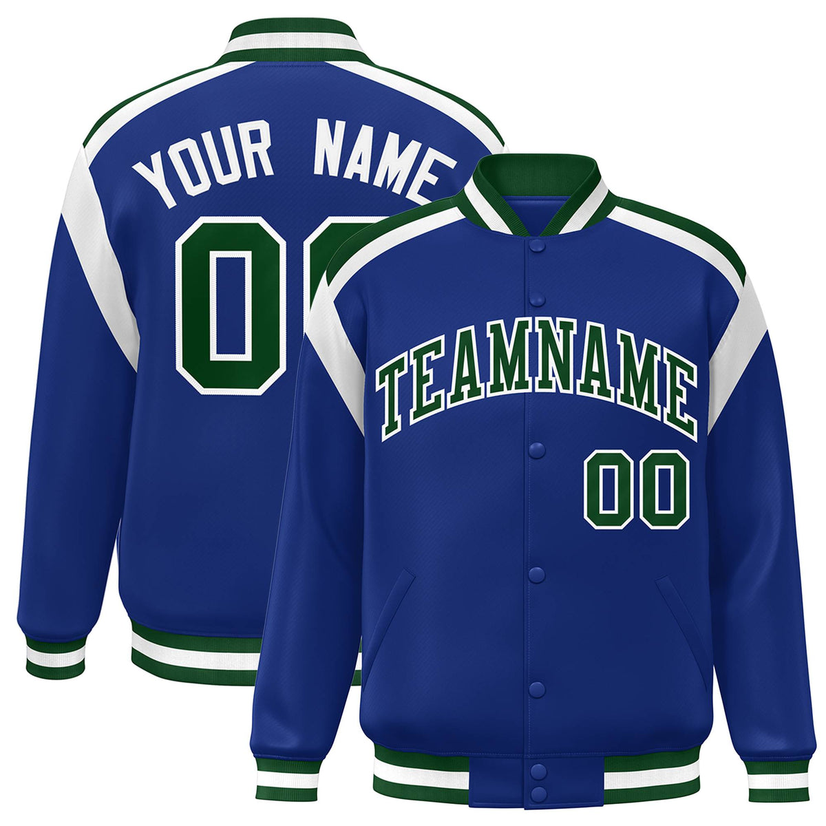 Custom Royal Varsity Full-Snap Color Block Letterman Jacket