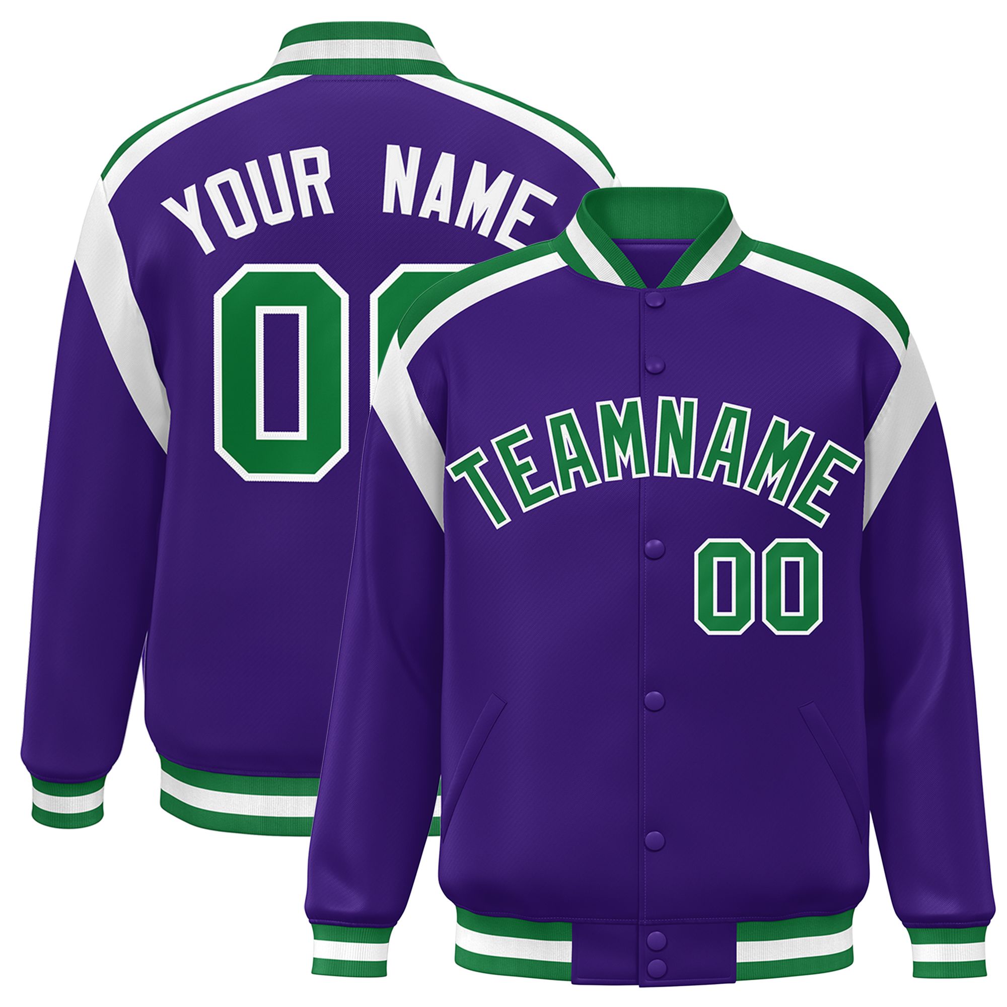 Custom Purple Varsity Full-Snap Color Block Letterman Jacket