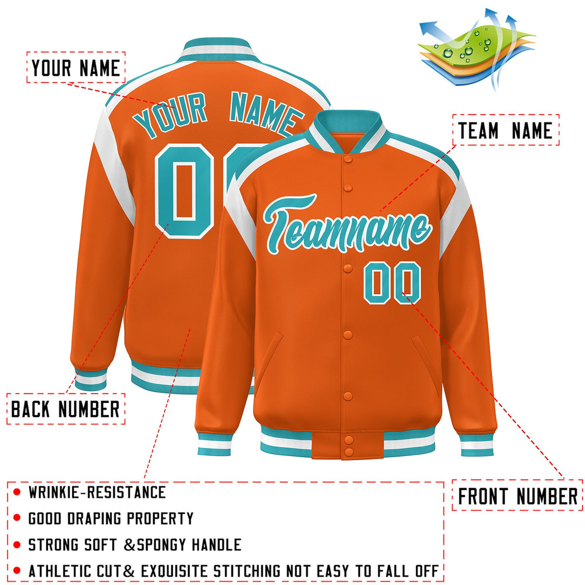Custom Orange Varsity Full-Snap Color Block Letterman Jacket