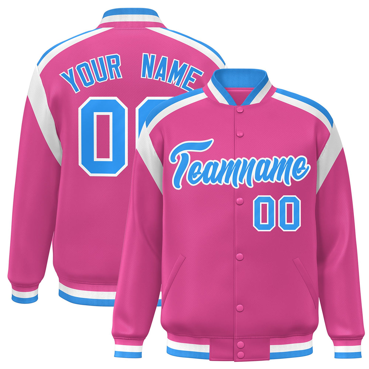 Custom Pink Varsity Full-Snap Color Block Letterman Jacket