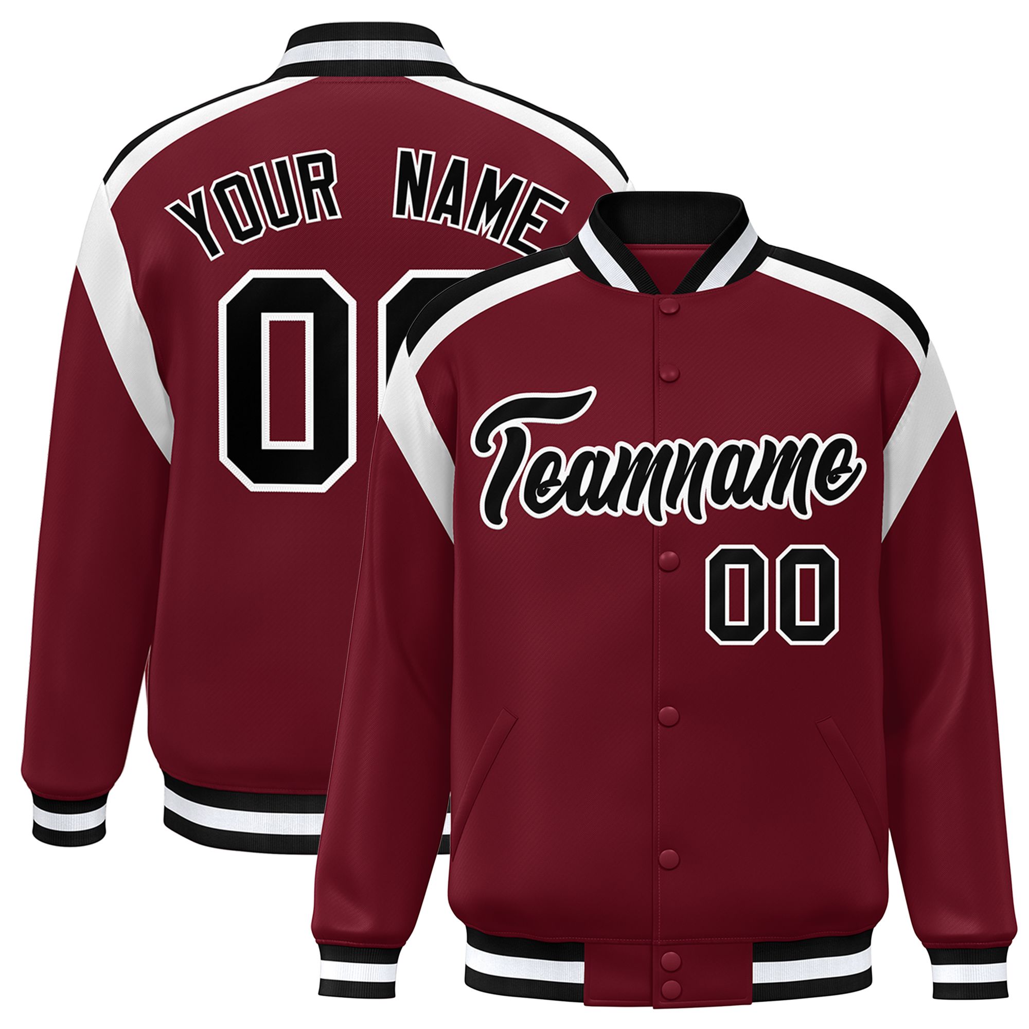 Custom Crimson Varsity Full-Snap Color Block Letterman Jacket