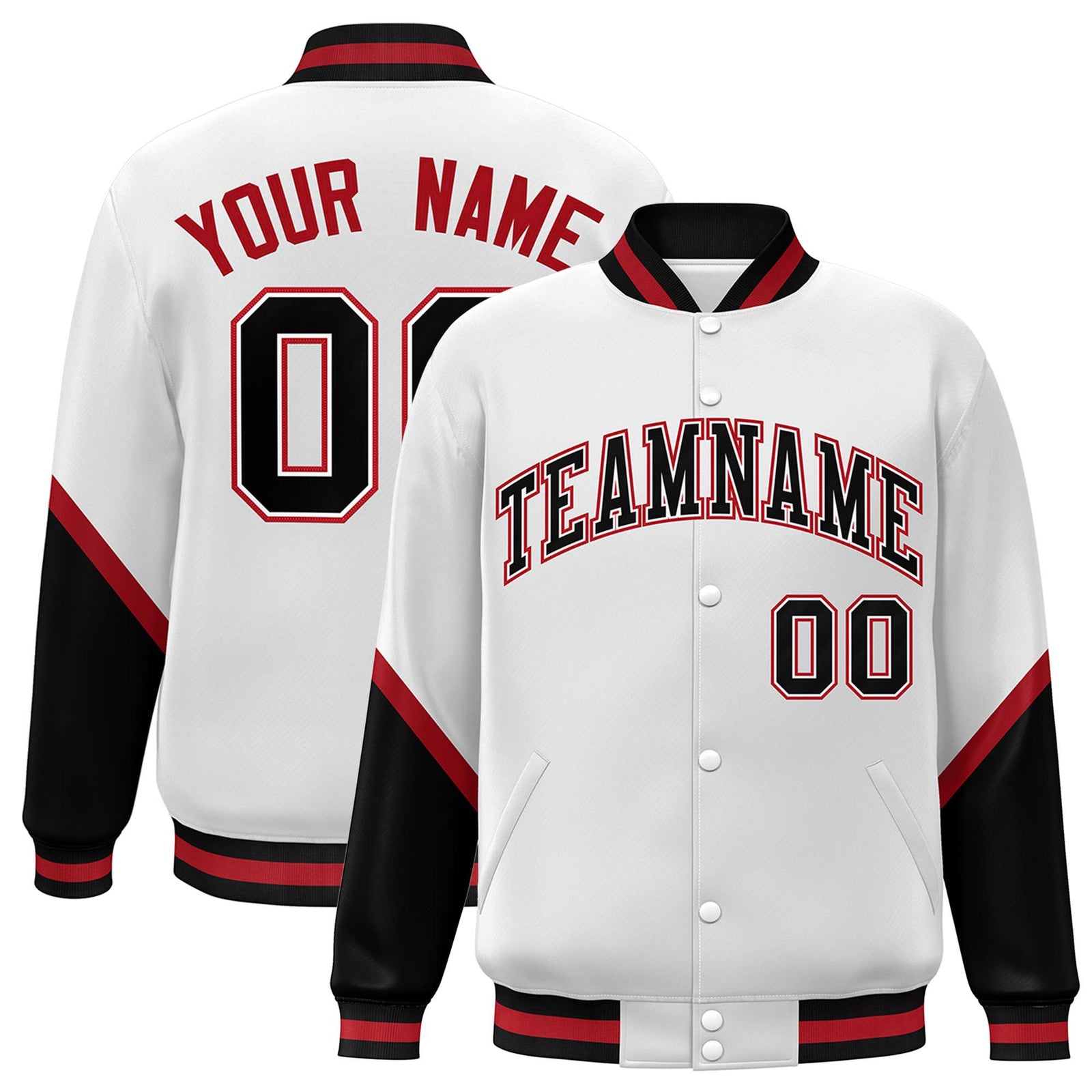 Custom White Black Varsity Full-Snap Color Block Letterman Baseball Jacket