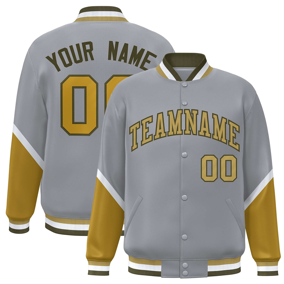 Custom Gray Desert Yellow Varsity Full-Snap Color Block Letterman Baseball Jacket
