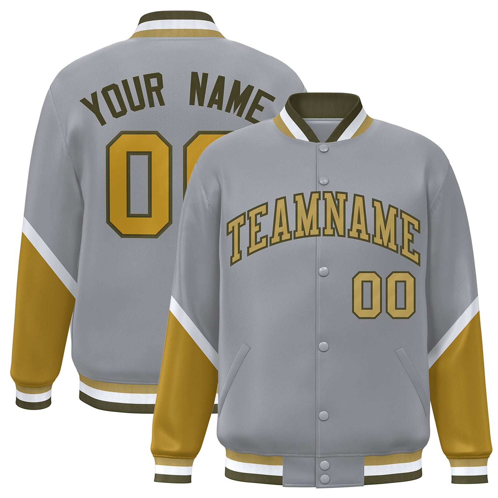 Custom Gray Desert Yellow Varsity Full-Snap Color Block Letterman Baseball Jacket