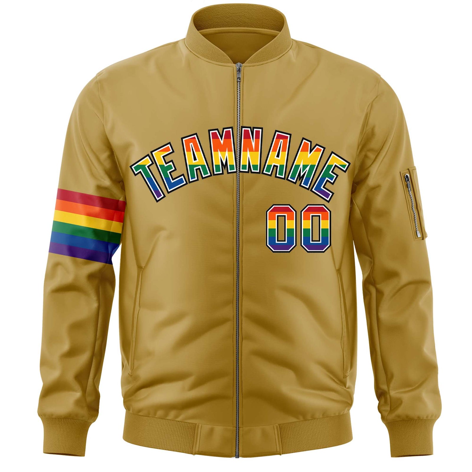 Custom Old Gold LGBT Rainbow For Pride Month Classic Style Letterman Bomber Jacket