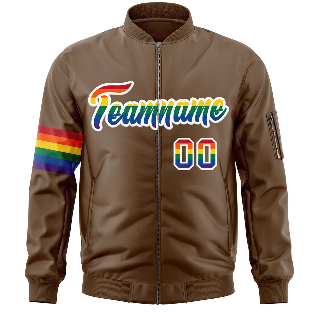 Custom Light Brown LGBT Rainbow For Pride Month Classic Style Letterman Bomber Jacket