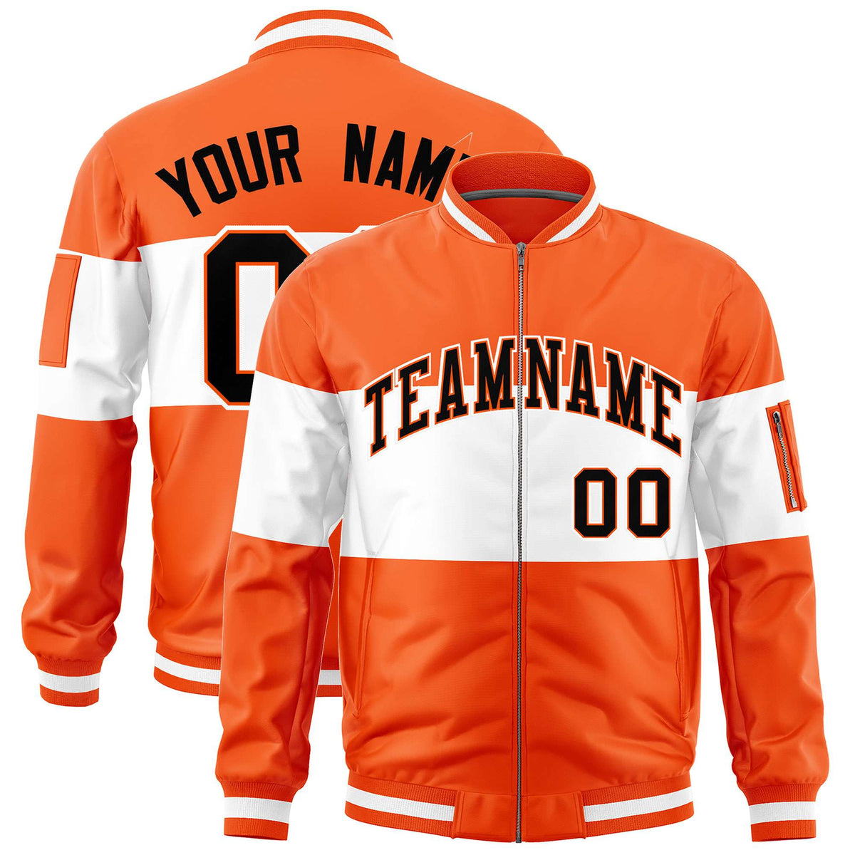 Custom Orange White-Orange Varsity Full-Zip Color Block Letterman Bomber Jacket