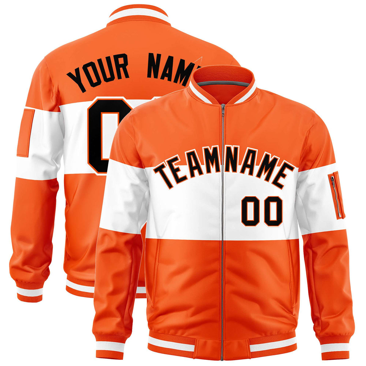 Custom Orange White-Orange Varsity Full-Zip Color Block Letterman Bomber Jacket