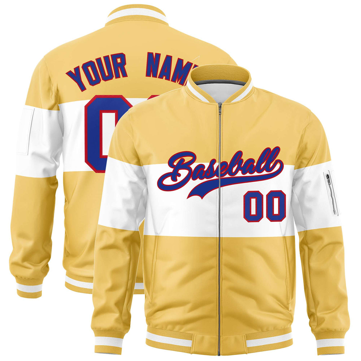 Custom Khaki White-Khaki Varsity Full-Zip Color Block Letterman Bomber Jacket