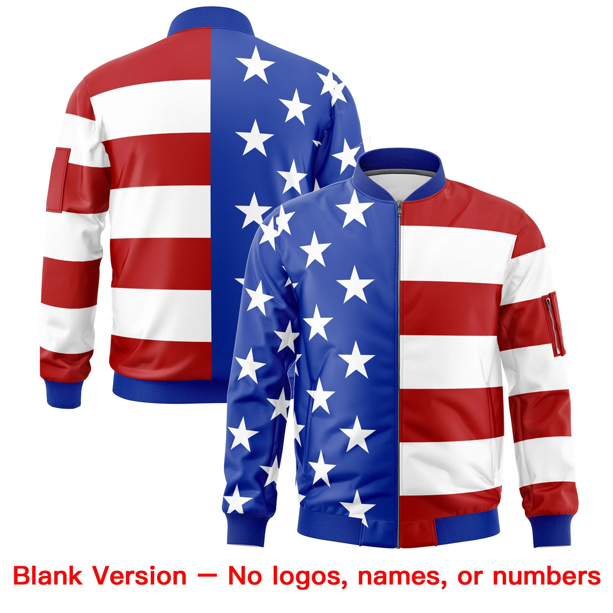 Custom Royal Blue Red White Independence Day Full Zip American Flag Wrinkle-Resistant Jacket| KXKSHOP