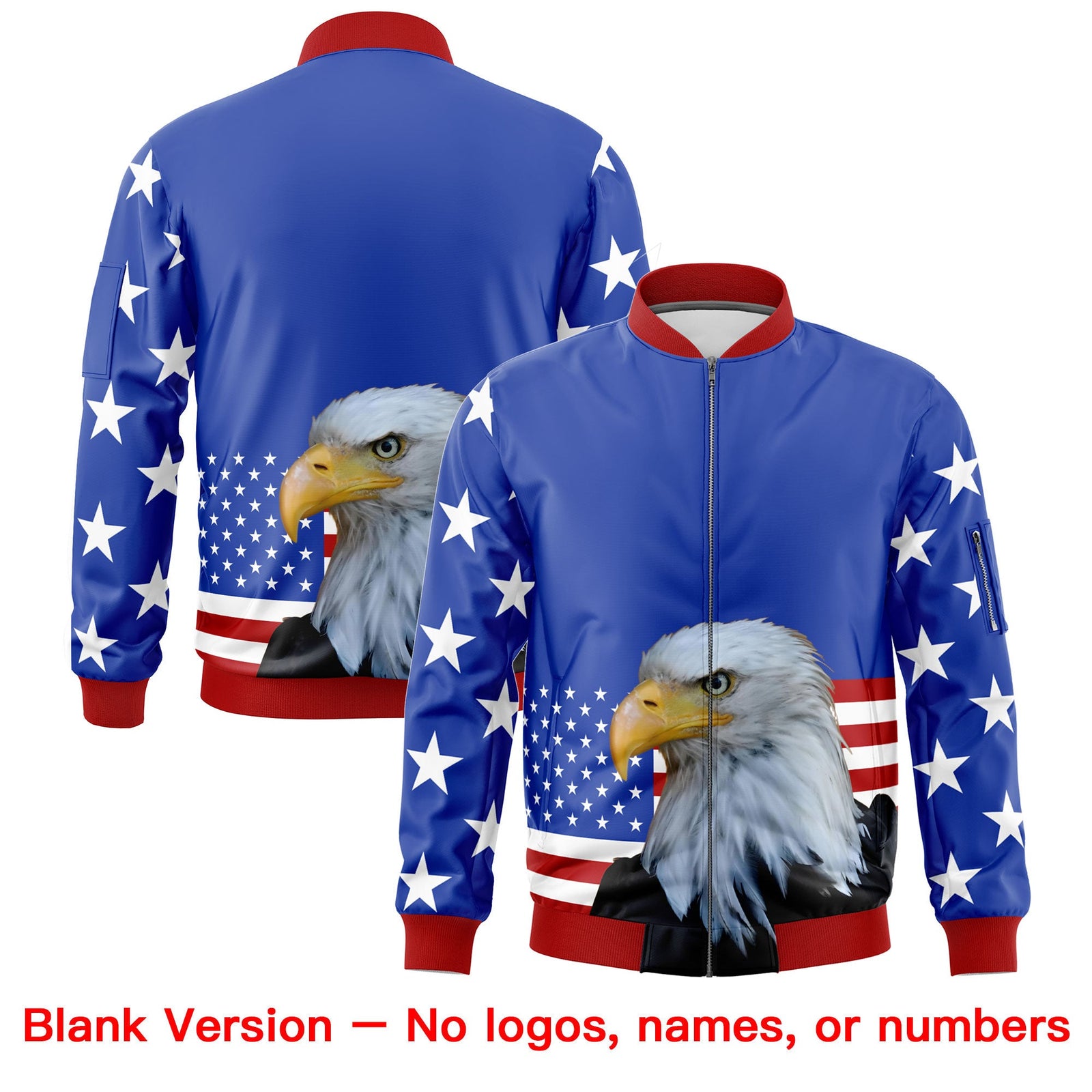 Custom Royal Blue White Red Independence Day Full Zip American Flag Wrinkle-Resistant Jacket| KXKSHOP