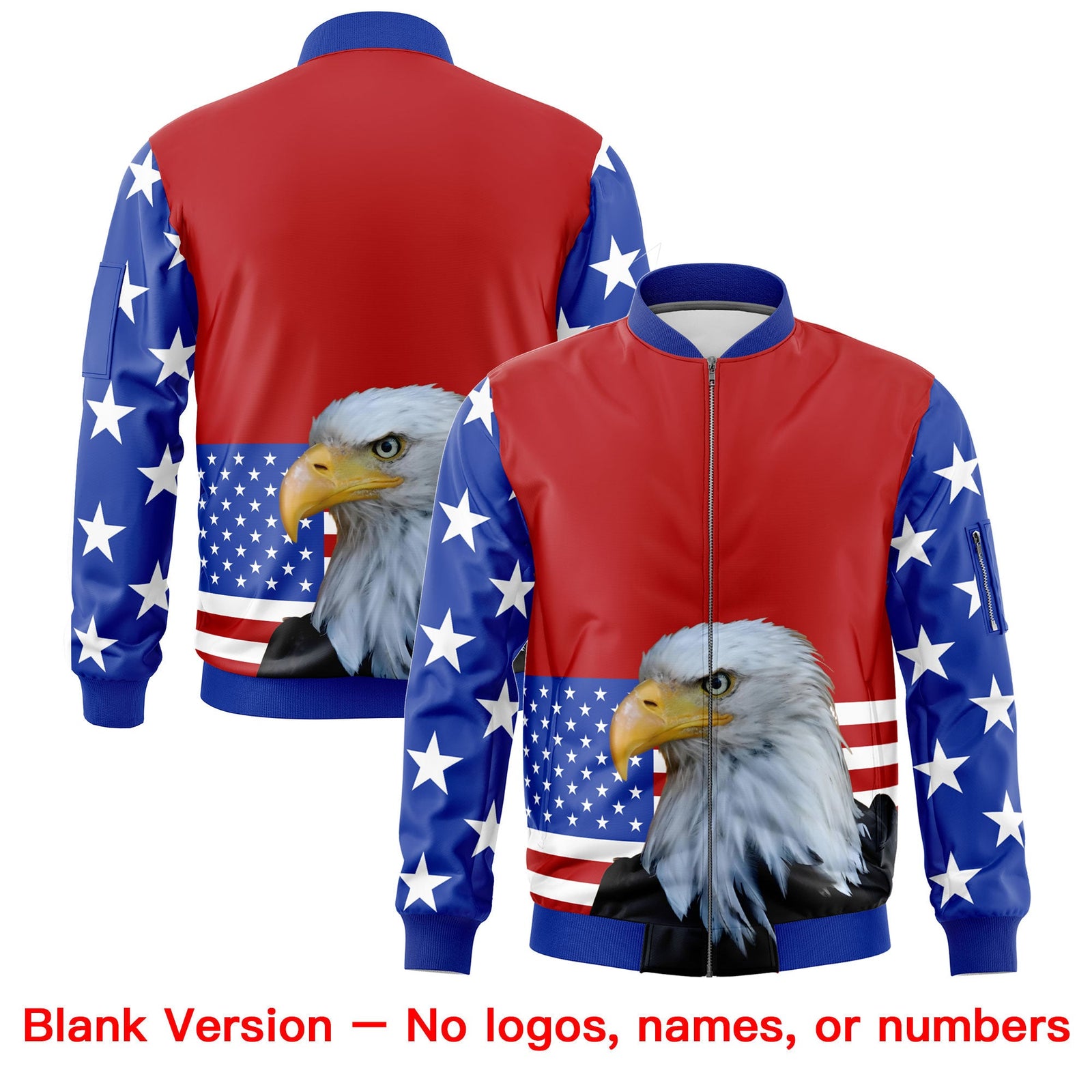 Custom Red Royal Blue White Independence Day Full Zip American Flag Wrinkle-Resistant Jacket| KXKSHOP