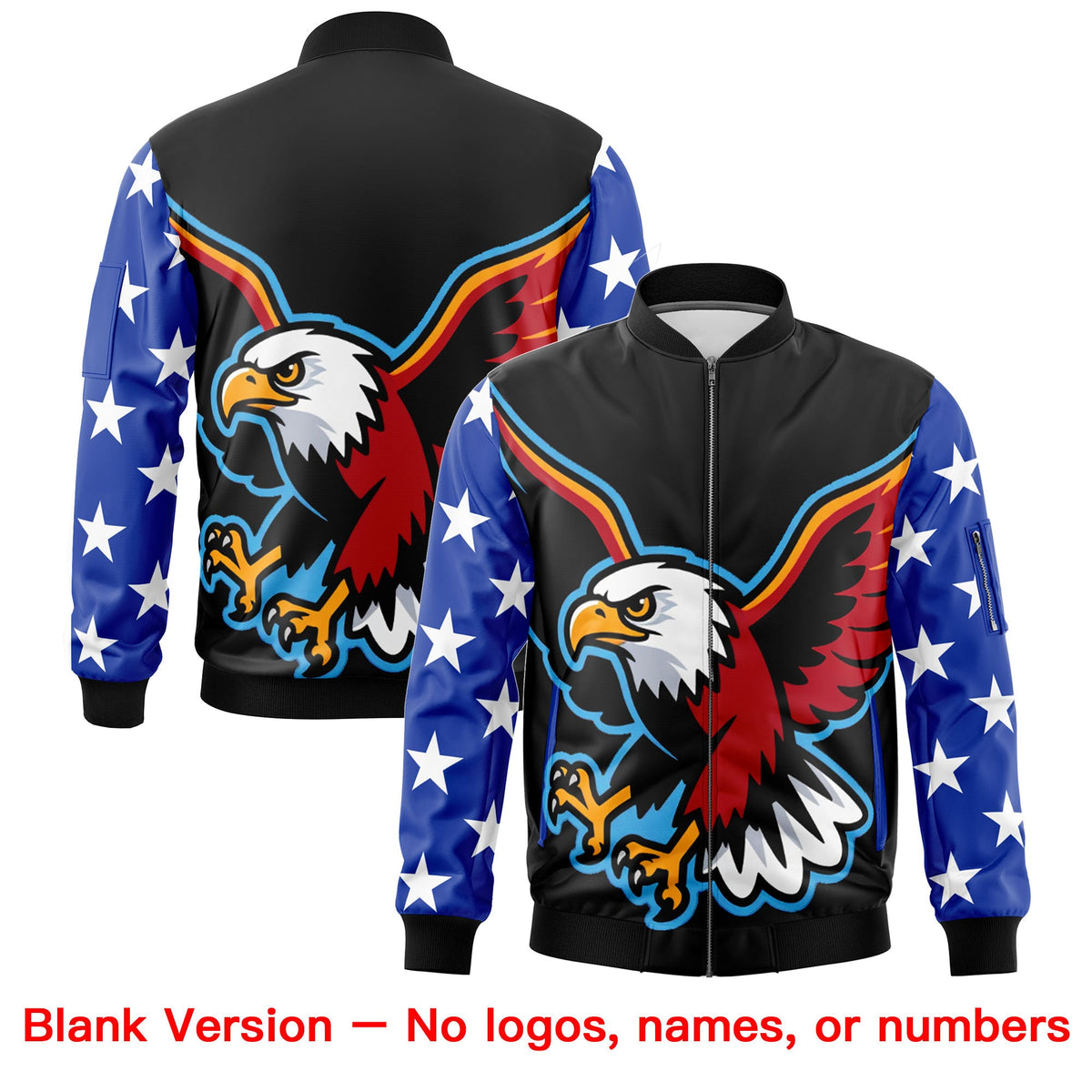 Custom Black Royal Blue White Independence Day Full Zip American Flag Wrinkle-Resistant Jacket| KXKSHOP
