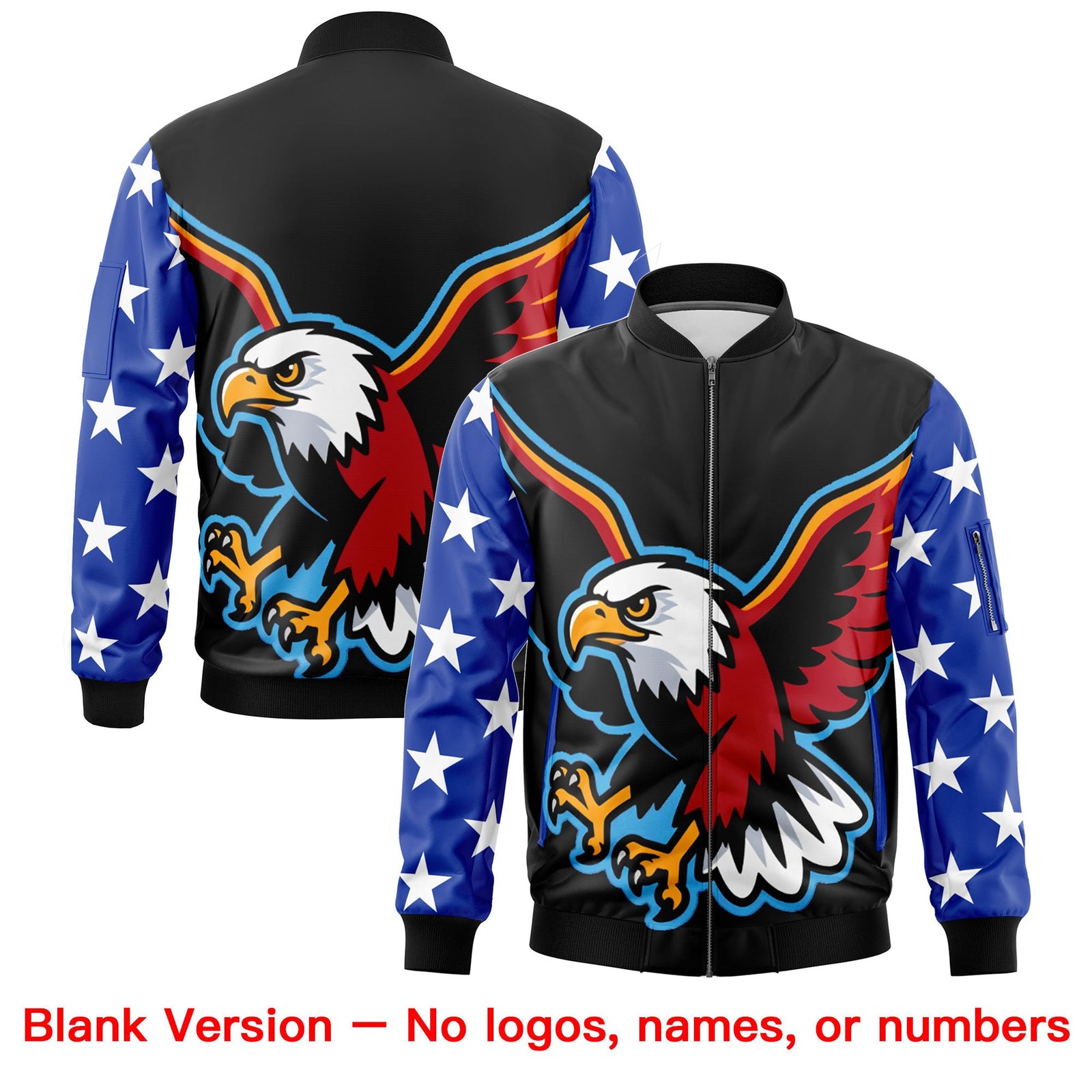 Custom Black Royal Blue White Independence Day Full Zip American Flag Wrinkle-Resistant Jacket| KXKSHOP