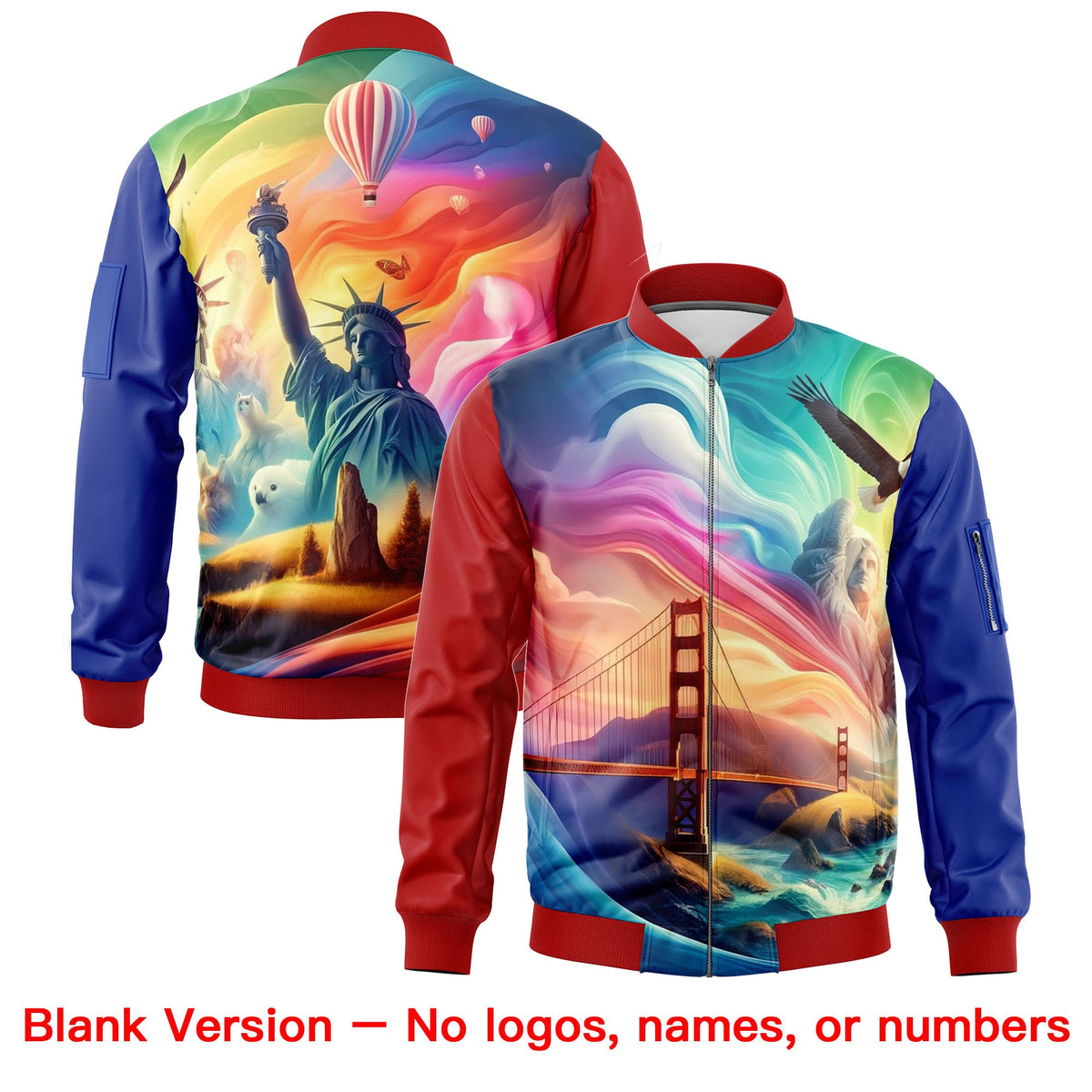 Custom Red Royal Blue White Independence Day Full Zip American Flag Wrinkle-Resistant Jacket| KXKSHOP