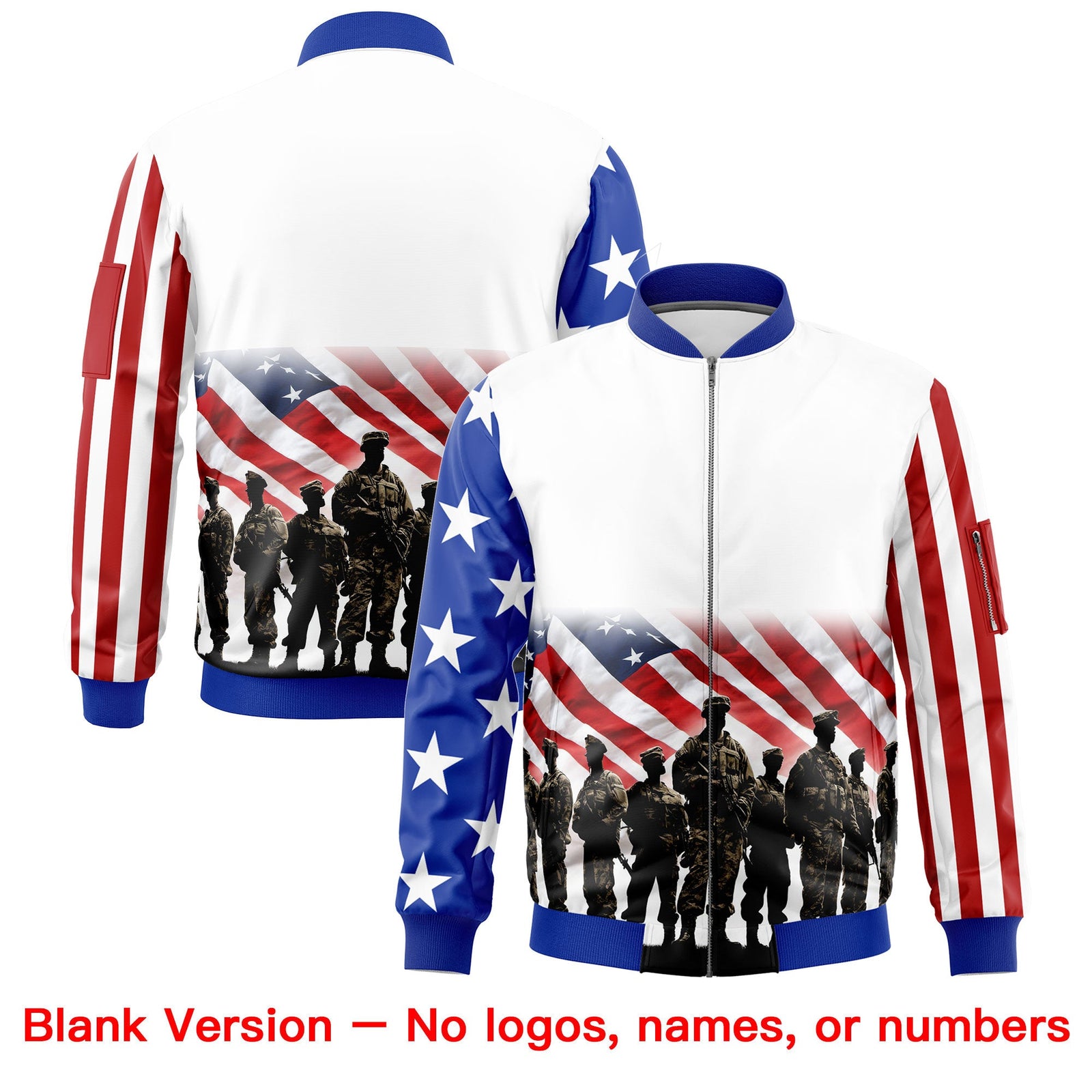 Custom White Red Royal Blue Independence Day Full Zip American Flag Wrinkle-Resistant Jacket| KXKSHOP