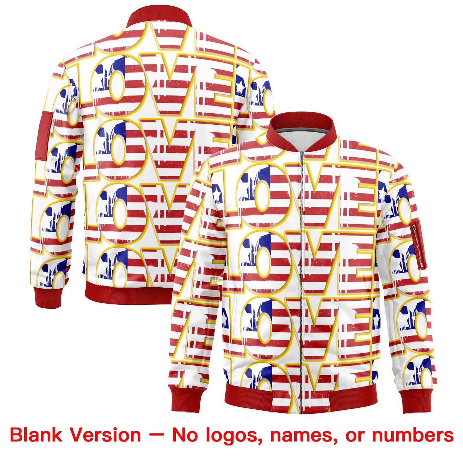 Custom White Red Gold Independence Day Full Zip American Flag Wrinkle-Resistant Jacket| KXKSHOP