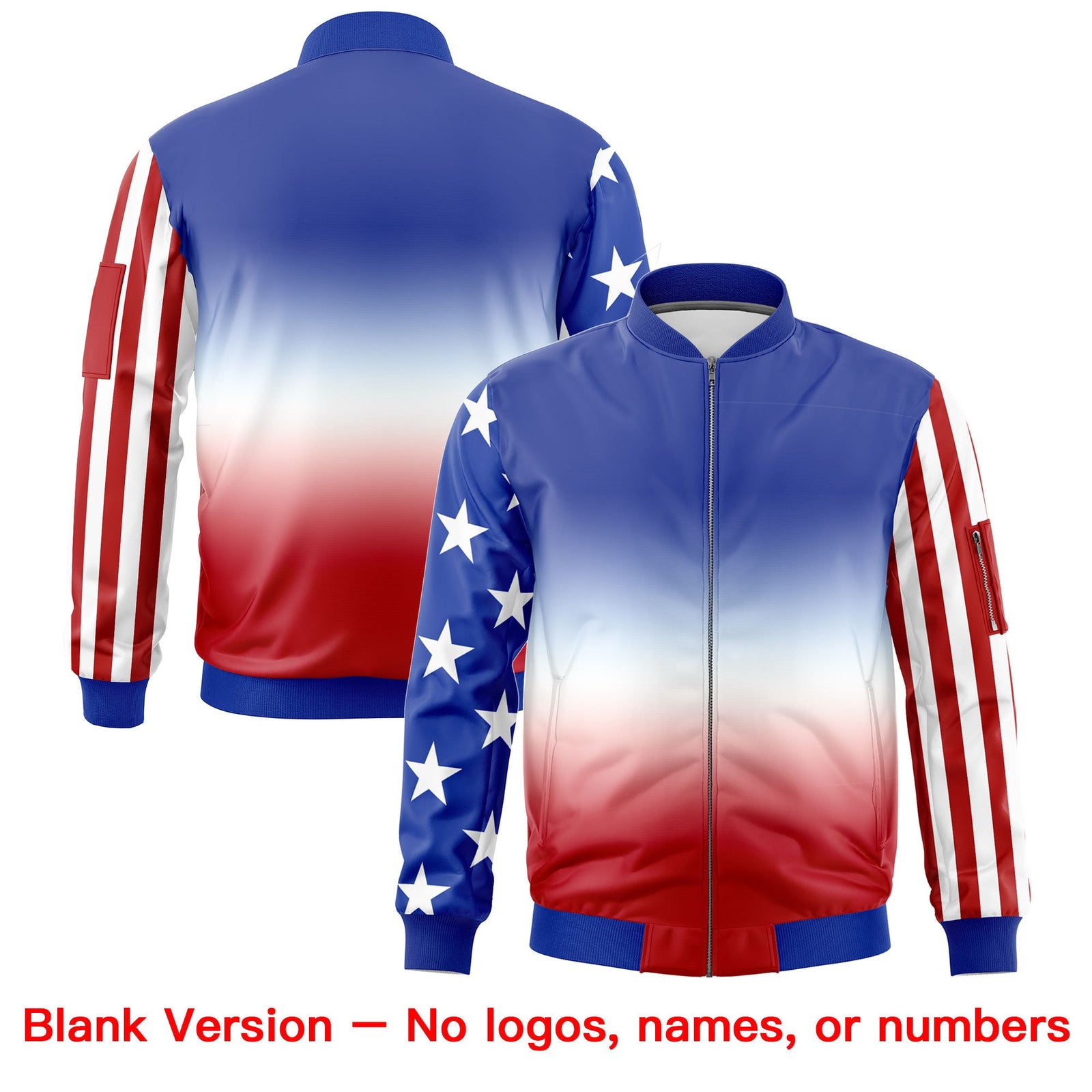 Custom Royal Blue White Red Independence Day Full Zip American Flag Wrinkle-Resistant Jacket| KXKSHOP