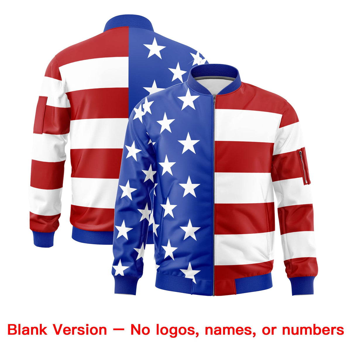 Custom Royal Blue Red White Independence Day Full Zip American Flag Wrinkle-Resistant Jacket| KXKSHOP