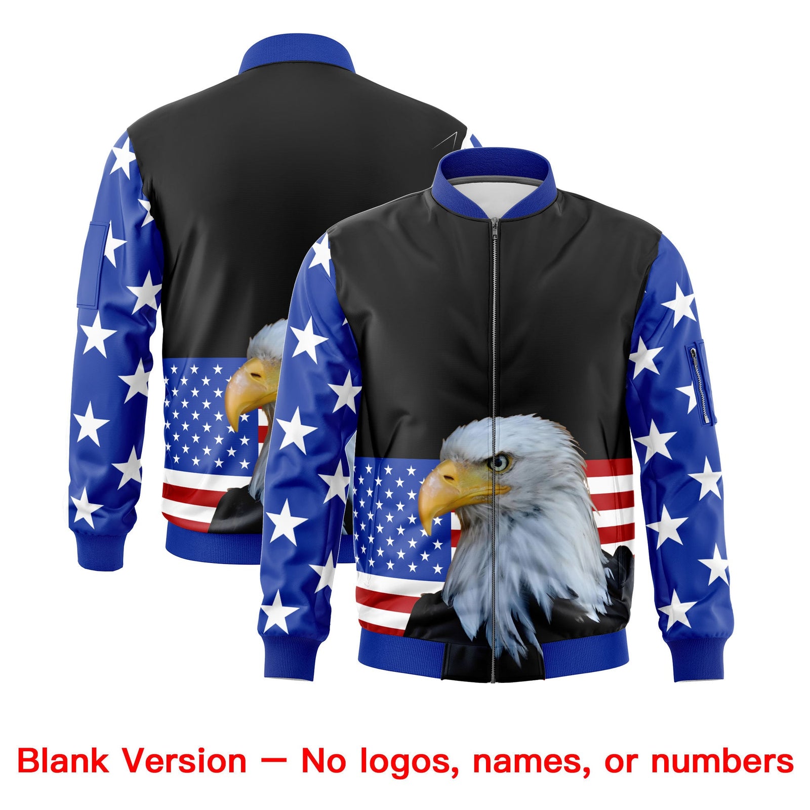 Custom Black Royal Blue White Independence Day Full Zip American Flag Wrinkle-Resistant Jacket| KXKSHOP