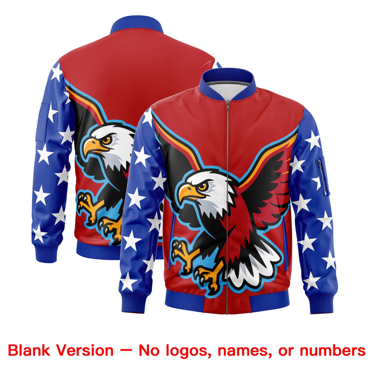 Custom Red Royal Blue White Independence Day Full Zip American Flag Wrinkle-Resistant Jacket| KXKSHOP