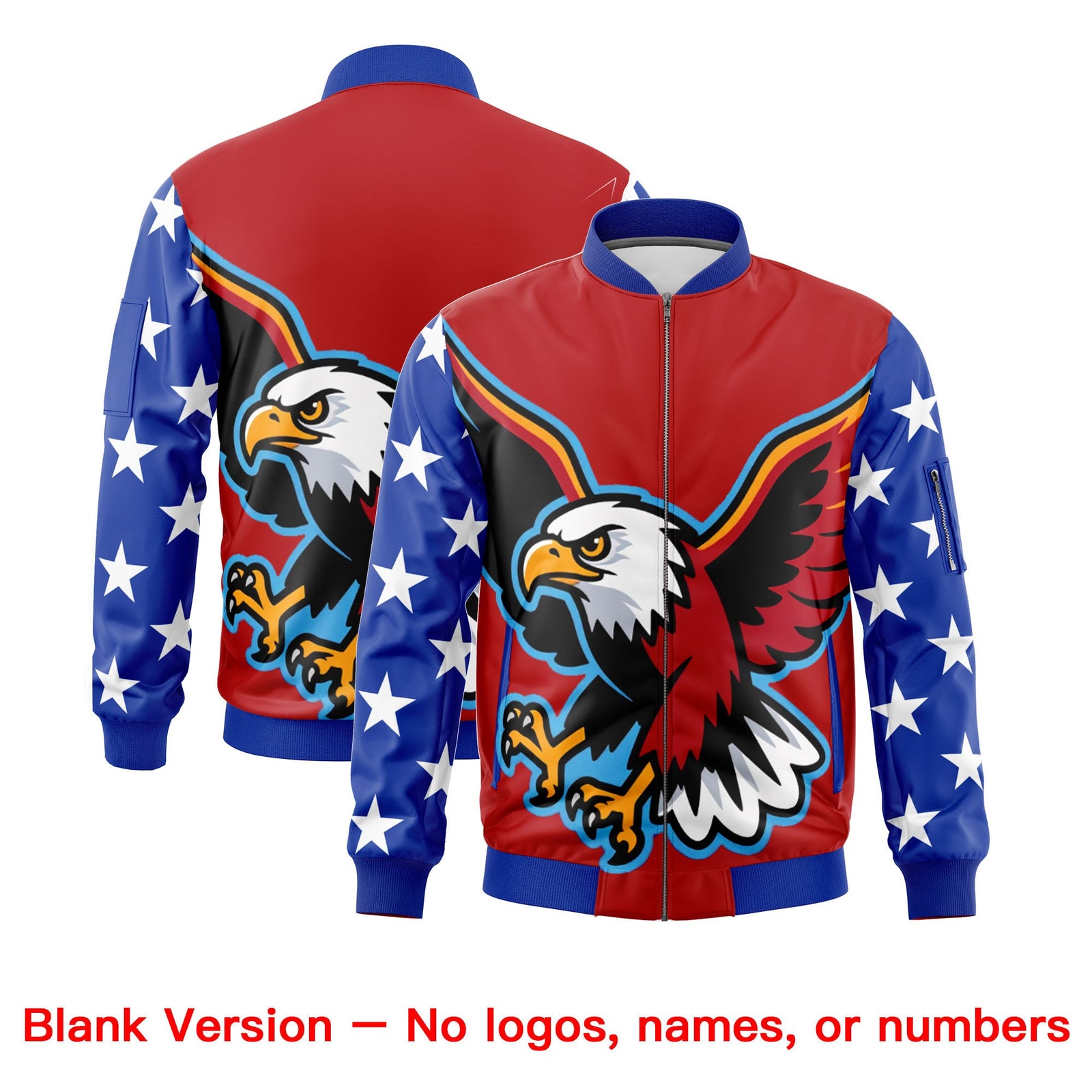 Custom Red Royal Blue White Independence Day Full Zip American Flag Wrinkle-Resistant Jacket| KXKSHOP