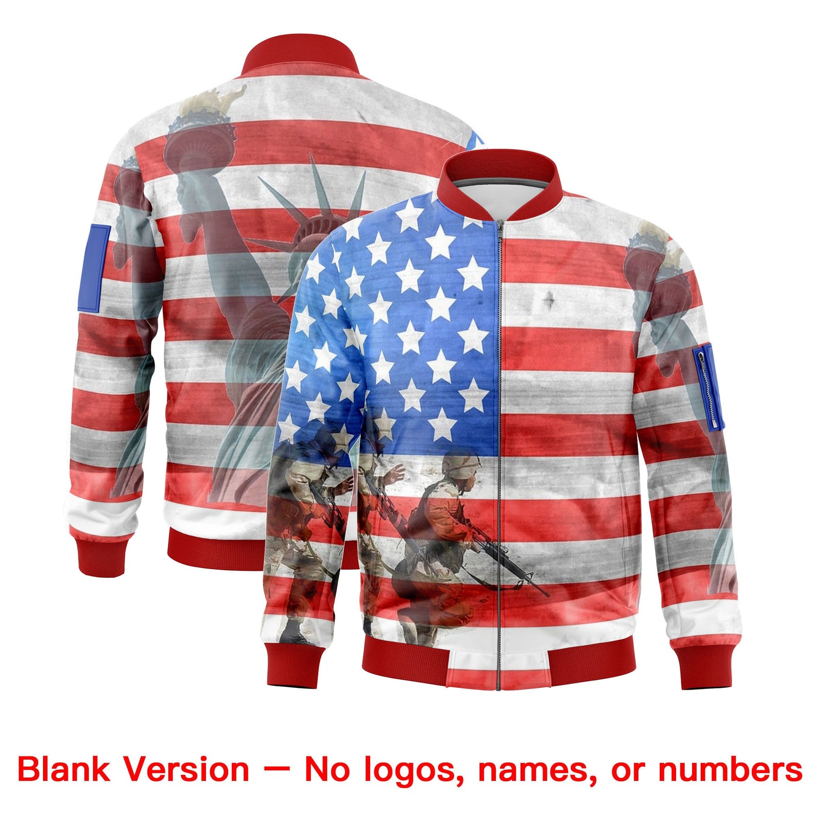 Custom Red White Royal Blue Independence Day Full Zip American Flag Wrinkle-Resistant Jacket| KXKSHOP