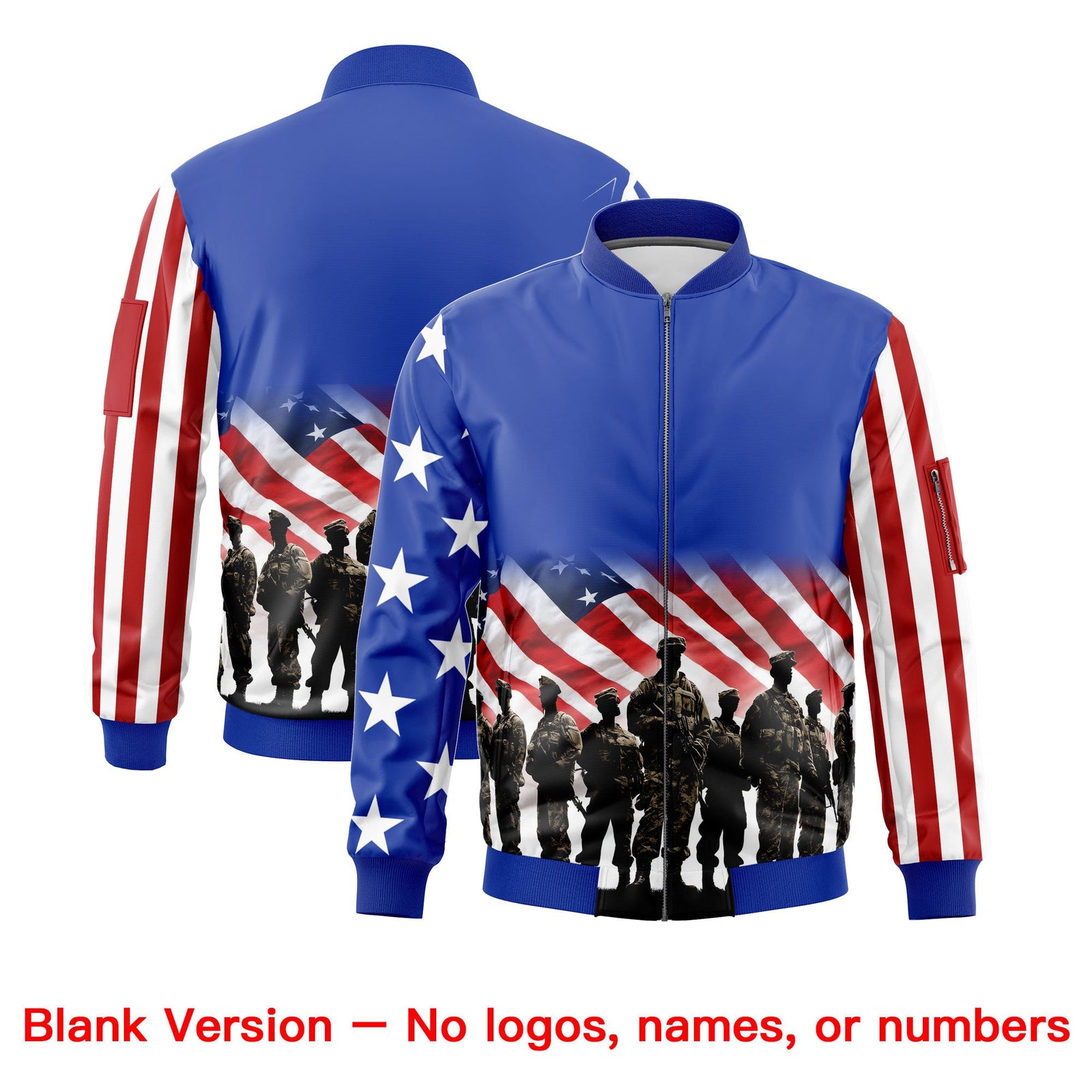 Custom Royal Blue White Red Independence Day Full Zip American Flag Wrinkle-Resistant Jacket| KXKSHOP