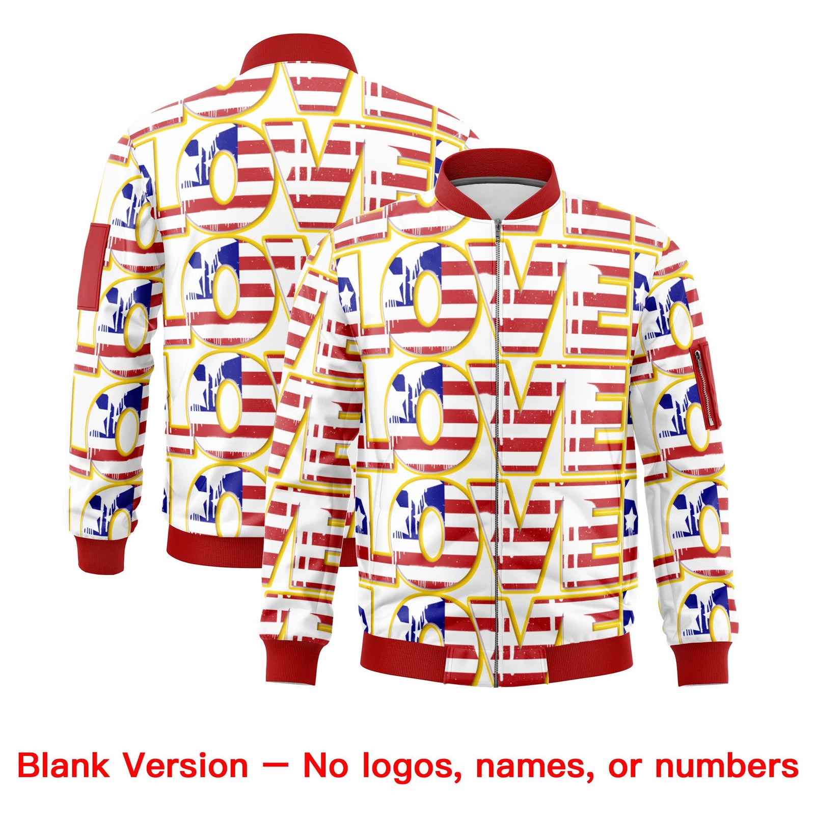 Custom White Red Gold Independence Day Full Zip American Flag Wrinkle-Resistant Jacket| KXKSHOP