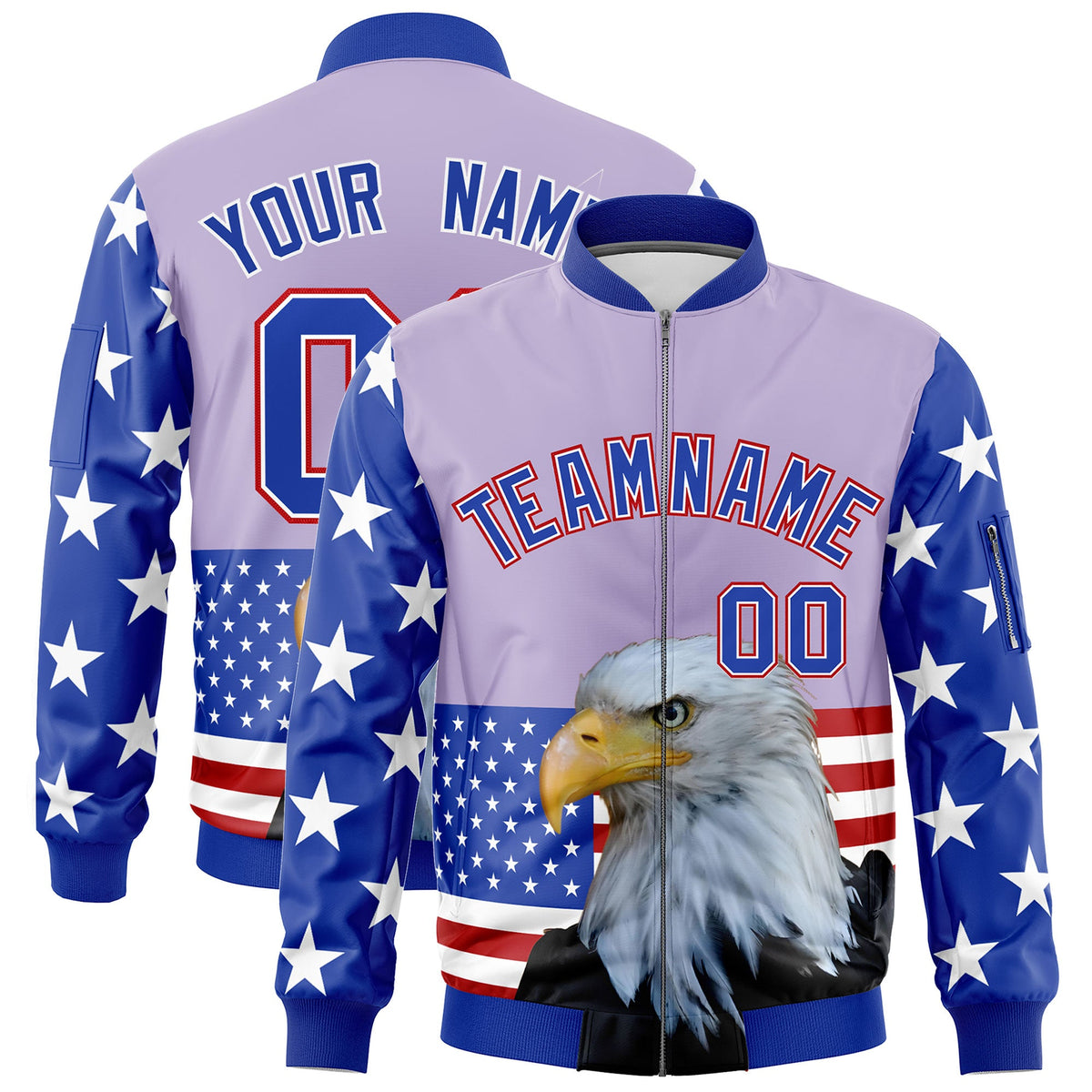 Custom Royal Blue White Red Independence Day Full Zip American Flag Wrinkle-Resistant Jacket| KXKSHOP