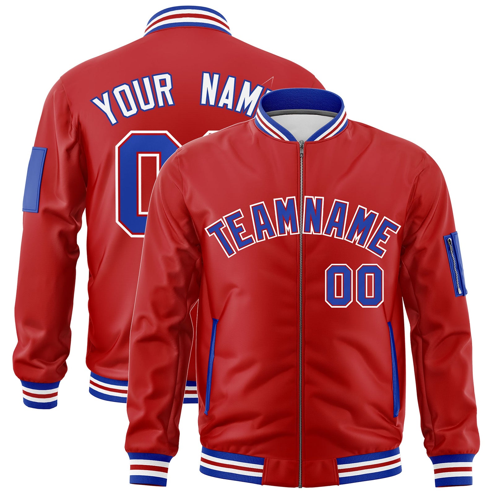 Custom Red Royal Blue White Independence Day Full Zip American Flag Wrinkle-Resistant Jacket| KXKSHOP