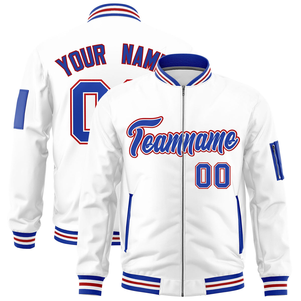 Custom White Royal Blue Red Independence Day Full Zip American Flag Wrinkle-Resistant Jacket| KXKSHOP