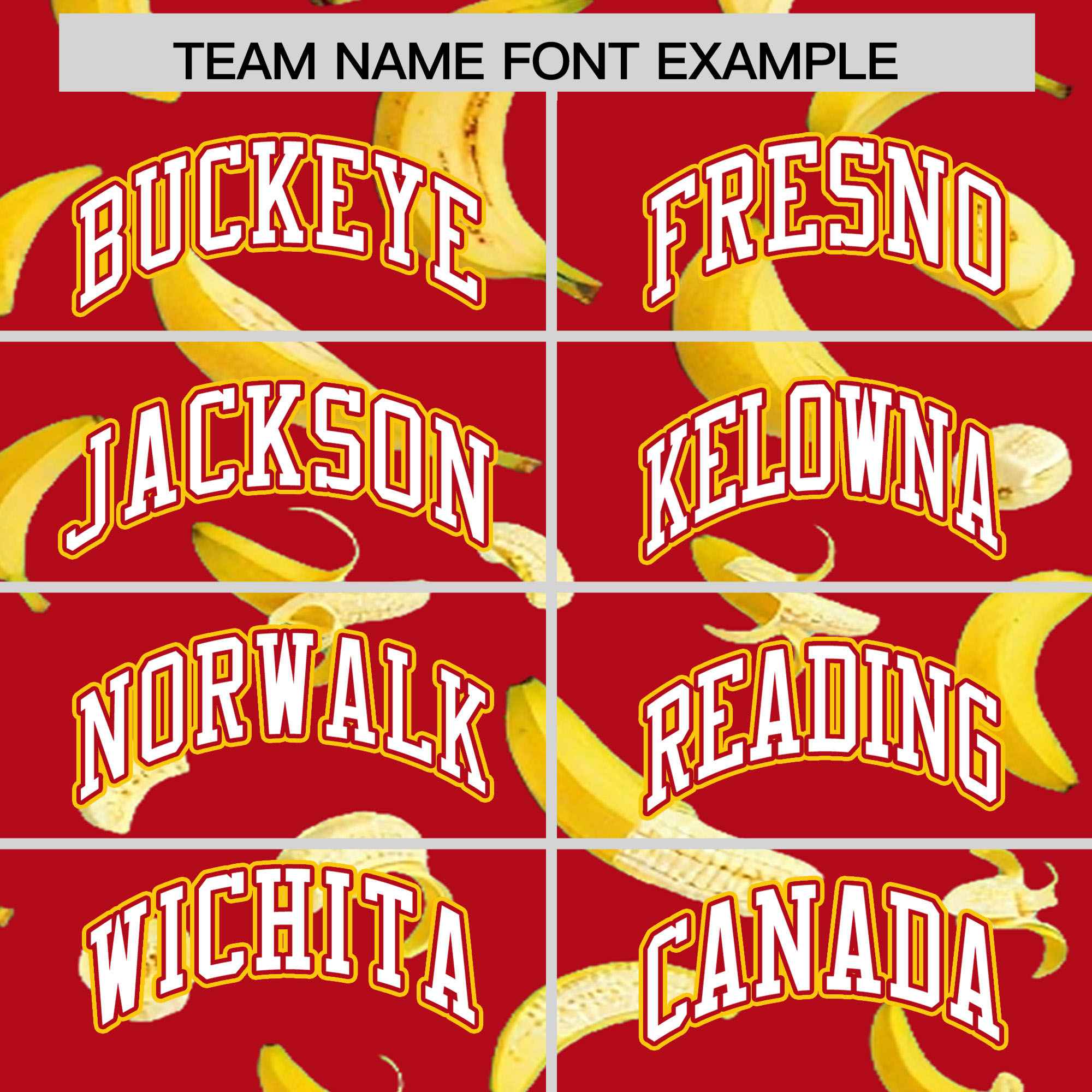 Custom Red Varsity Full-Zip Banana Pattern Letterman Bomber Jacket | Graffiti Pattern | Embroidery&Dye-sublimation printing | KXKSHOP