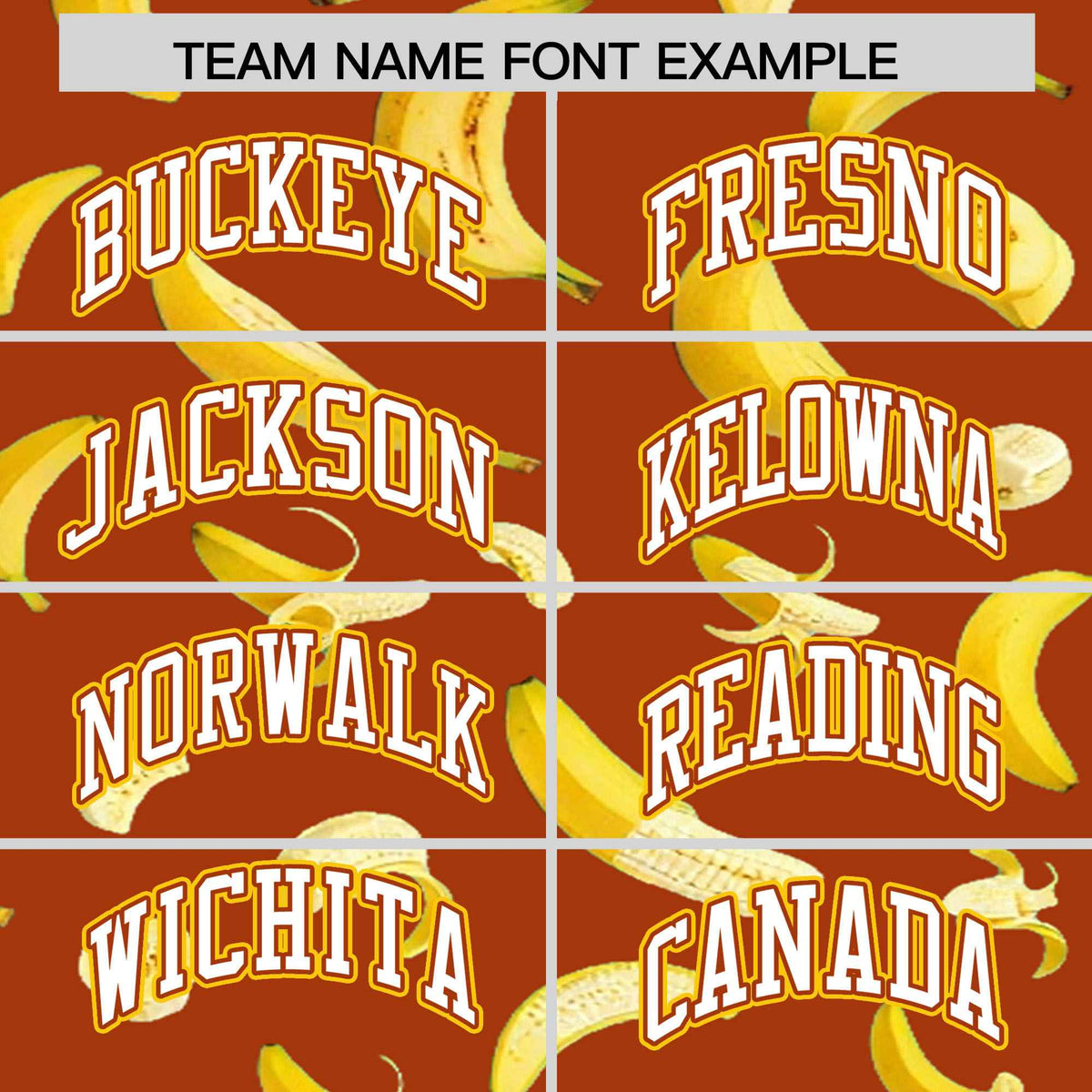 Custom Dark Orange Varsity Full-Zip Banana Pattern Letterman Bomber Jacket | Graffiti Pattern | Embroidery&amp;Dye-sublimation printing | KXKSHOP