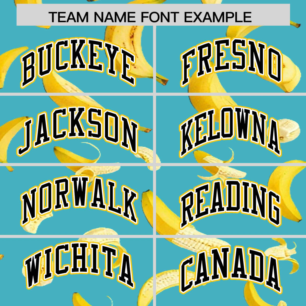 Custom Sky Blue Varsity Full-Zip Banana Pattern Letterman Bomber Jacket | Graffiti Pattern | Embroidery&amp;Dye-sublimation printing | KXKSHOP